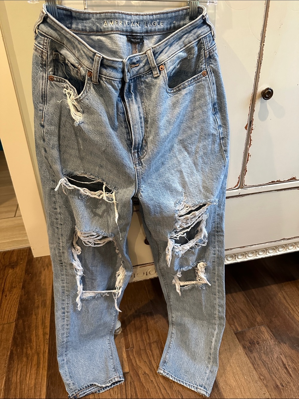 American Eagle Outfitters Light Blue Ripped Highest Rise Mom Jeans